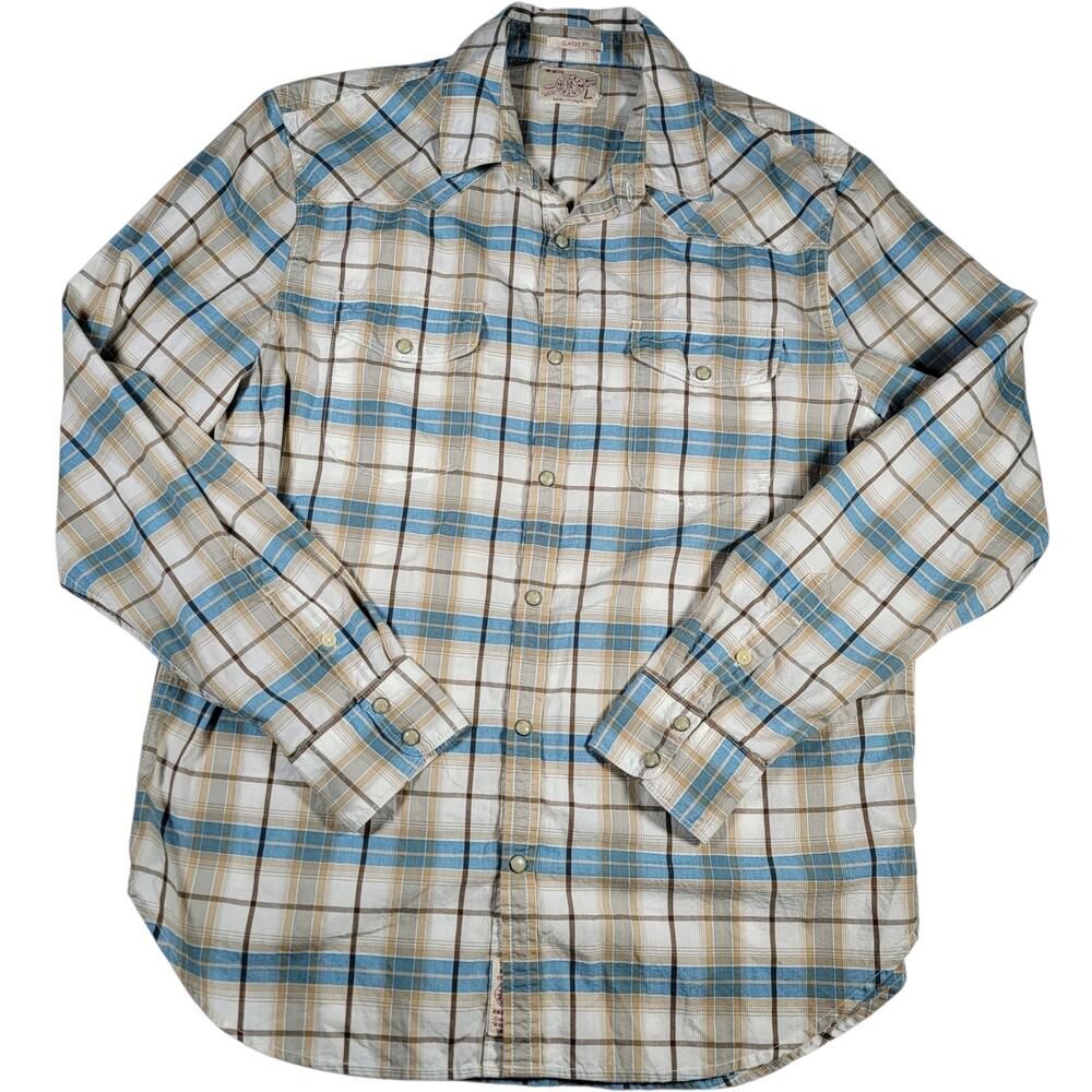 Lucky Brand Western Pearl Snap Shirt Mens Large Plaid Cowboy Ranch Button Up
